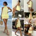 AXX Women's Chiffon Halter Mini Dress Backless Ruffle A-Line Yellow | Lightweight fabric; summer parties; wedding guests; date nights; adjustable tie back; breezy flowy fit (Yellow, M)