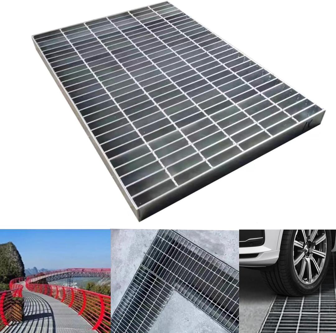 Outdoor Galvanized Steel Drain Grate,15.7x15.7 Heavy Duty Drain Cover,B125 Class Channel Grate,Rust-Proof Metal Sewer Grate,Silver Square Drainage Grate for Driveway,Garage,Yard (16*16in)