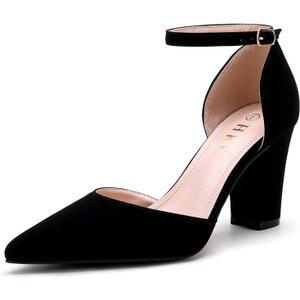 HKL Women's Closed Toe Pointed Heels Pumps (6, Black Nubuck)
