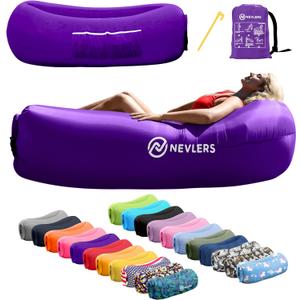 Nevlers Inflatable Lounger | 210T Polyester Inflatable Chair | No-Pump Blow Up Couch | Camping Couch Air Sofa Bed w/ 450 lbs. Cap., Pockets & Matching Bag | Use as Inflatable Couch for Adults & Kids (Purple)