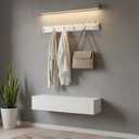 Wooden Wall Mounted Coat Rack 25 Inch, White with 6 Silver Hooks for Entryway, Hallway, Bedroom