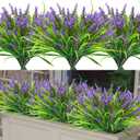 Agusbagli 24 Bundles Artificial Grass Fake Plants, Outdoor Fake Monkey Grass Greenery UV Resistant Faux Plastic Shrubs Arrangement for Patio Garden Porch Home Window Hanging Planter Decor - Purple