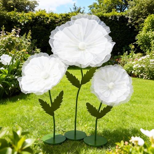 WARMALL 3PCS Giant Flowers for Decoration, 5.9Ft Large Artificial Silk and Foam Flower with Stems and Stands, Wedding Party Banquet Home Garden Shop Window Photography Props Background Decor（White）