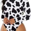 American Trends Bodysuit for Women Body Suit Long Sleeve Bodysuit Tops Turtleneck Leotards Shapewear (X-Large US:16-18, Cow Print)