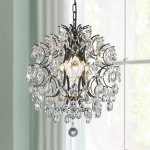 Bestier Modern Black Pendant Chandelier Crystal Raindrop Lighting Ceiling Light Fixture Lamp for Dining Room Bathroom Bedroom Livingroom entryway 3 E12 Bulbs Required D16 in x H18 in