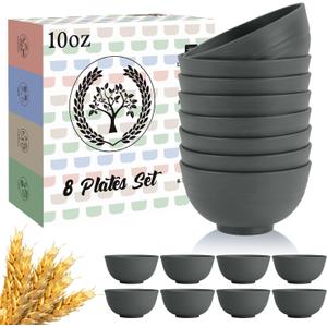 Homienly Wheat Straw Small Bowls, Dessert Bowls for Kitchen, Camping, Party, Unbreakable Mini Bowl Set of 8, 10 OZ Microwave and Dishwasher Safe Appetizer Bowl,Yogurt Bowls Set (Dark Grey)