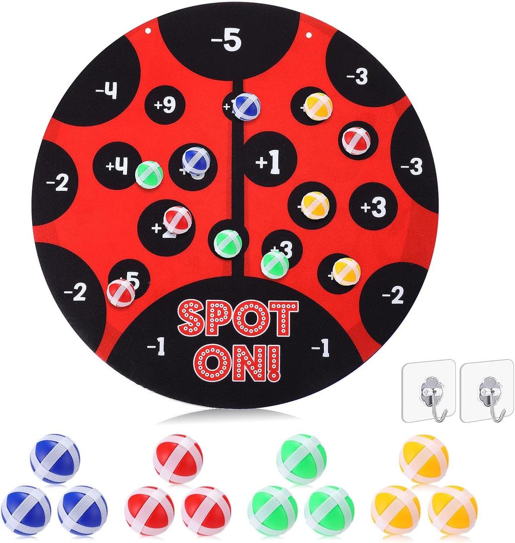 Hiboom Ladybug Party Games for Kids 20x20 Ladybug Dart Board Decorations with 12 Sticky Balls Toys, Indoor & Outdoor Party Carnival Games, Boys Girls Birthday Gifts for Kids