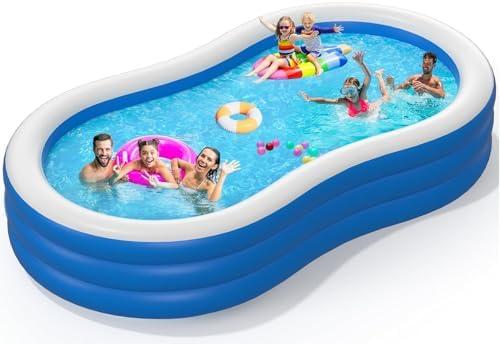 Extra Large Inflatable Pool - 145" X 74" X 22", Outdoor Blow Up Pool for Adults, Oversized Thickened 0.6mm Swimming Pool for Summer Lawn Family Backyard Water Party (Air Pump Not Included)