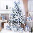 Dusty Blue and Champagne Gold Christmas Ribbon Wired 2.5" Blue Gold Christmas Tree Ribbon for Decorations, Blue and Gold Wired Satin Ribbon for Gift Wrapping, Crafts (6 Rolls 36 Yards)