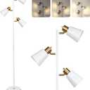 Tree Floor Lamp for Living Room, Industrial 3-Light Standing Lamp with 3 LED Bulbs, Adjustable Rotation Heads, Standing Tall Pole Lamp Farmhouse Rustic Reading Lamps for Bedroom Office (White Gold)