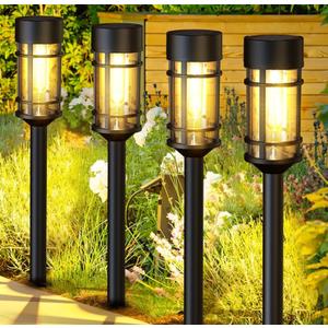 ILANCK Solar Lights Outdoor Waterproof, 8 Pack 21" Solar Pathway Lights with Metal & Glass, Auto On/Off Garden Lights for Yard, Landscape, Driveway Walkway