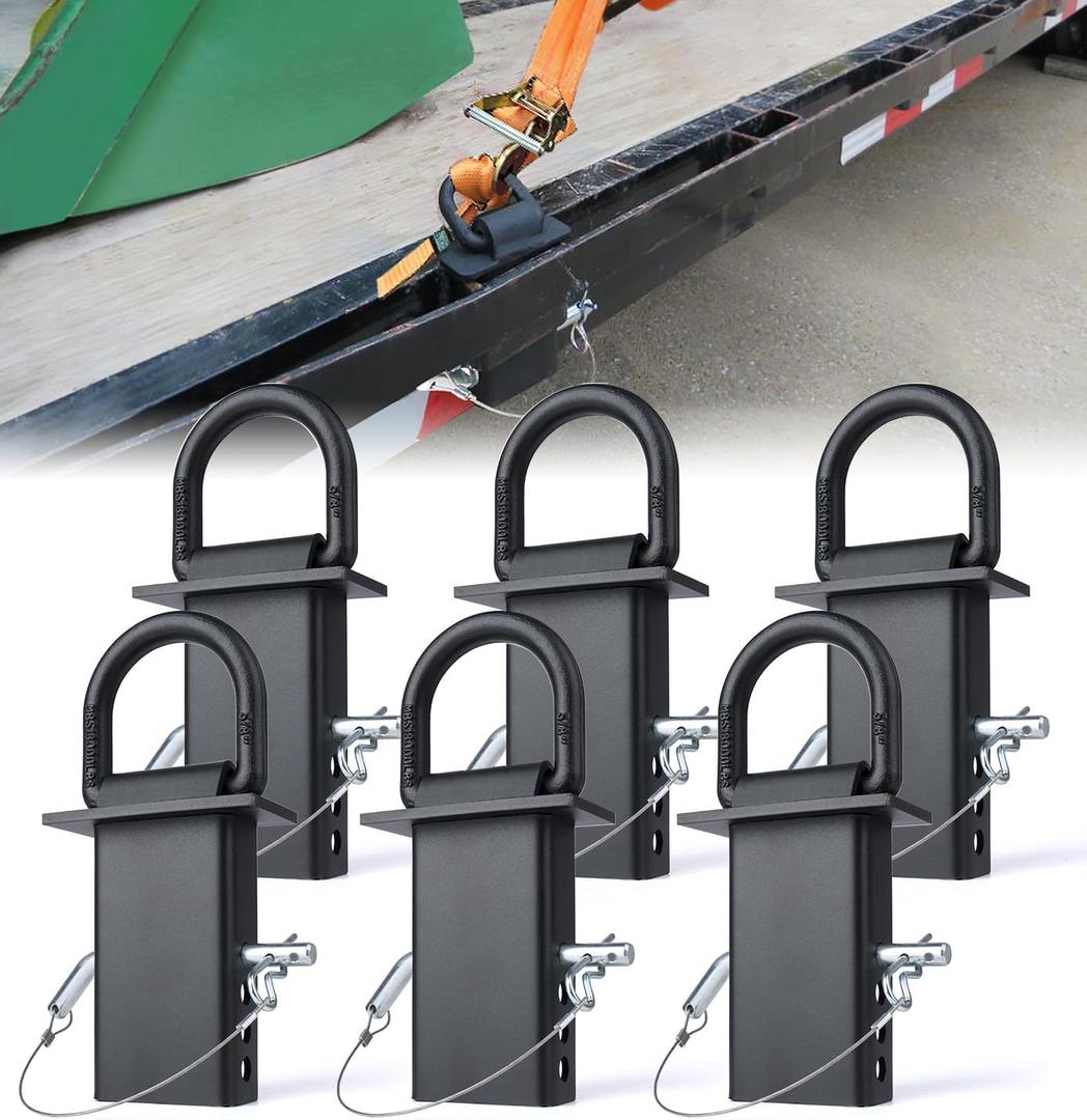 5/8" Heavy-Duty Stake Pocket D Rings with Anti-Loss Cord | Adjustable 18,000 lbs Trailer Stake Pocket Tie-Down Utility for Flatbed Trucks and Trailers | 4 Adjustable Holes | 6 Pack