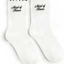 xo, Fetti Maid of Honor Sock - White Ribbed Socks with Black Embroidery | Maid of Honor Gift, Bridal Party Socks, Bachelorette Party, Wedding Day Gift, Bridal Shower, Getting Ready Outfit (White)
