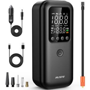 Tire Inflator Portable Air Compressor, 3X Fast Air Pump for Car Tires, 150PSI Electric Tire Pump with Digital Pressure Gauge, LED Light, Bike Pump, Motorcycle, Ball, Car Accessories