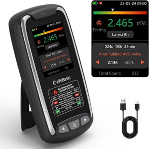 LifeBasis Portable Radon Detector with TFT Color Display, First Result in 6 Hours, Rechargeable Radon Monitor for Home Basement, 504-Day Accurate Data Storage, Visual & Audible Signal pCi/L or Bq/m