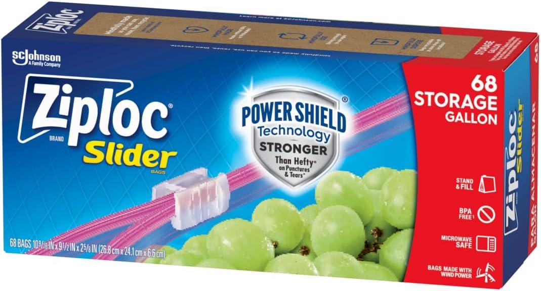 Ziploc Gallon Food Storage Slider Bags, Power Shield Technology for More Durability, 68 Count