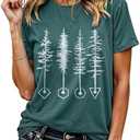 Women's Summer Pine Tree T-Shirts for Women Hiking Camping Athletic Graphic Loose Tees Crew Neck Short Sleeve