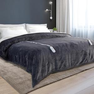 Electric Blanket King Size - Heated Blanket with Dual Control, 5 Heating Levels, 10 Hrs Auto Off, Soft Fleece Sherpa Flannel Warming Blanket for Bed, Machine Washable, 90100", Grey
