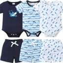 Jecson Newborn Boy Clothes Baby Boy Outfits Summer Set 6-Piece Cotton Short Sleeve Top and Shorts for 6-9 Months (Blue)