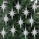 12 Pcs Christmas Silver Bethlehem Star Ornament 4.72 x 2.95 Inch Star of Bethlehem Christmas Tree Topper Glitter Ornament Plastic Nativity Stars Hanging Decor Accessories