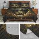 4 Pieces Queen Size Bed Sheet Sets with Pillowcases, Black Sun and Moon Soft Microfiber Bedding for Kids and Adults, Flat, Fitted Sheet for Bedroom Bed Decor