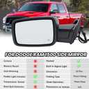 Driver Side Mirror Compatible with 2013-2018 Dodge Ram 1500 2500 3500 Mirrors with Heated Puddle Lamp Temperature Sensor Tuning LED Signal Power Fold Textured Black(10+2Pins), Left Driver Side-12 Pins