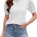 Blooming Jelly Womens Short Sleeve Blouse Business Casual Dressy Tops Ribbed Summer Stylish Work Shirts (Medium, White)