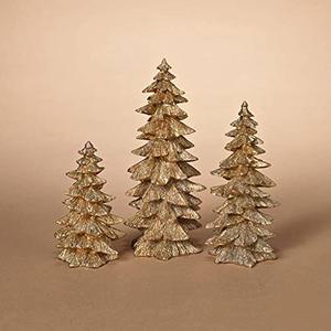 Gerson 51382 - S/2Resin Gold Glitter Tree, L Christmas Decorative Tree
