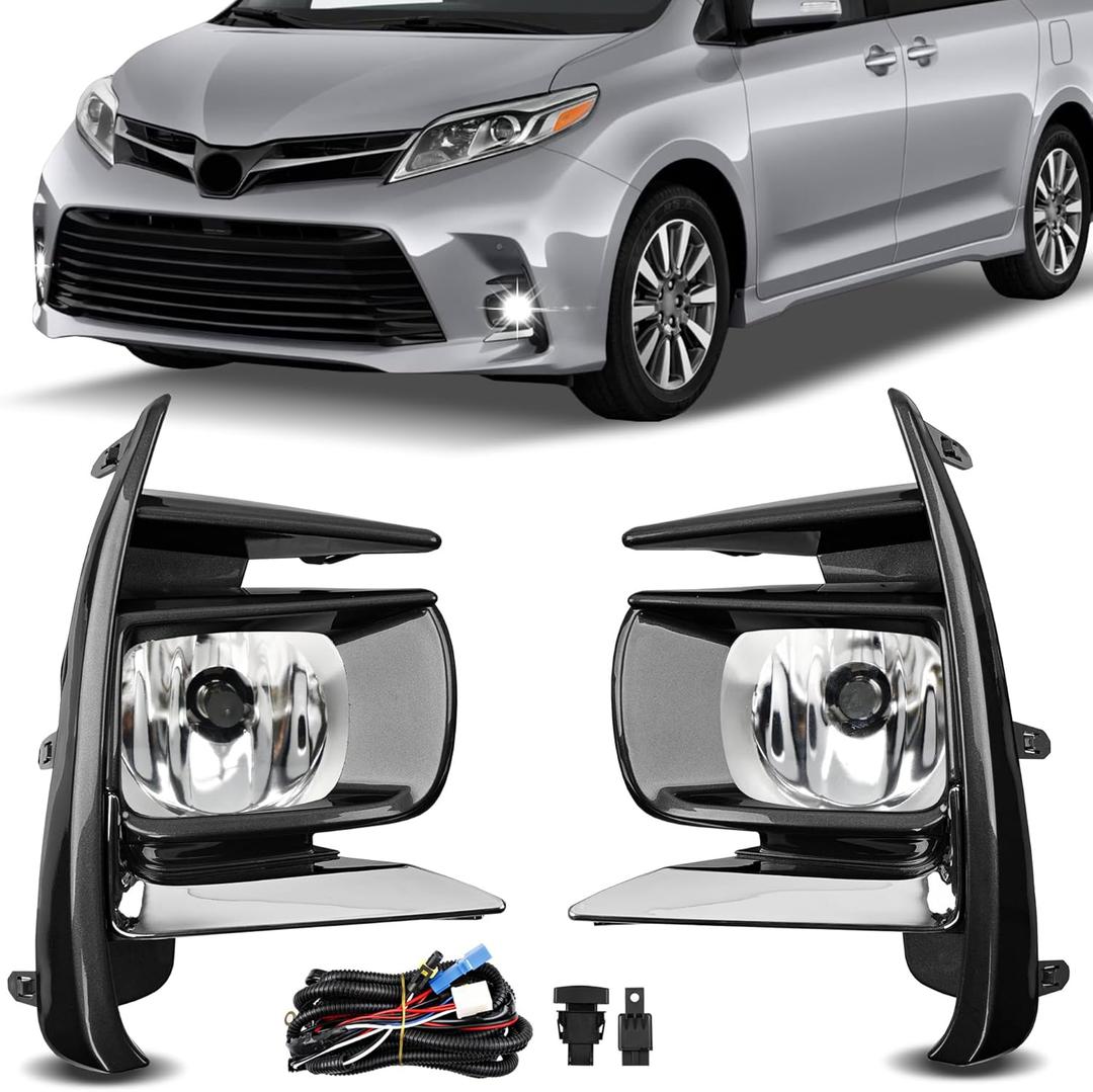 Fog Lights - Front Fog Lamps Assembly Compatible with Toyota Sienna BASE L LE SE XLE LIMITED 2018 2019 - Fog Lamp Kit Replacement for 8121008020, 8122008020, TO2593133, and TO2592133