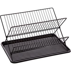 BINO 2-Tier Collapsible Dish Rack with Tray - Matte Black | Dish Drainer Kitchen Plate | Holders for Cups & Plates | Foldable Rack for Kitchen Countertop | Storage and Organization