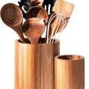 Criusia Utensil Holder 2 Pack, 360 Rotating Acacia Wood Cooking Utensil Crocks for Kitchen Counter, Farmhouse & Modern Decor, (1 Large,1 Small)