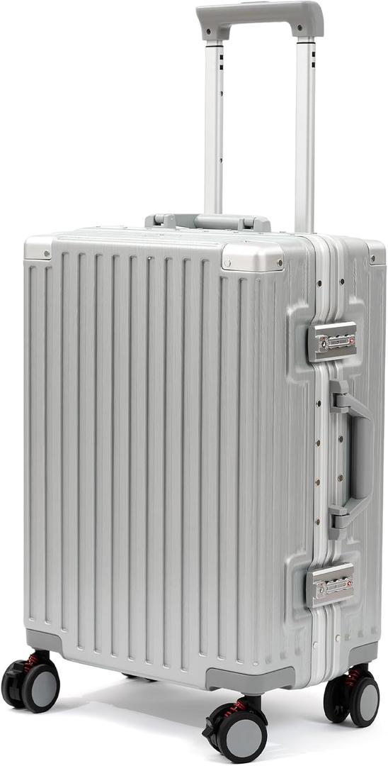 24 Inch Luggage With Spinner Wheels, Aluminum Frame Zipperless Suitcase, PC Lightweight Hard Shell with TSA Lock, Checked Medium Suitcase 24-Inch (Silver)