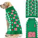 Christmas Dog Sweater Pet Christmas Knitwear Warm Dog Turtleneck Sweater with Xmas Trees Patterns Pet Winter Warm Clothes Knitted Shirt Hoodie for Small Medium Large Dogs 3XL