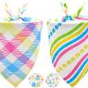 Easter Dog Bandanas for Large Dogs,Reversible 2-Pack Spring Scarves,Holiday Outfits with Colorful Egg and Bunny Designs,Pet Costume Accessories for Boys and Girls (Large)