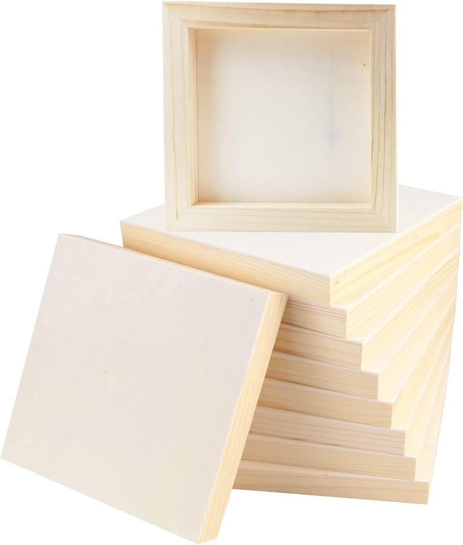FSWCCK 10 Pack 6 x 6 inch Wood Panel Boards, Unfinished Wood Canvas Panels for Crafts, Painting Canvas, DIY Art Projects, Pouring, Arts Use with Oils, Acrylics