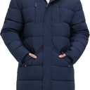 Men's Extra Long Fleece Puffer Jacket Outerwear Winter Coats Hooded Parka Warm Water-resistant Cold Weather (Large, Navy)