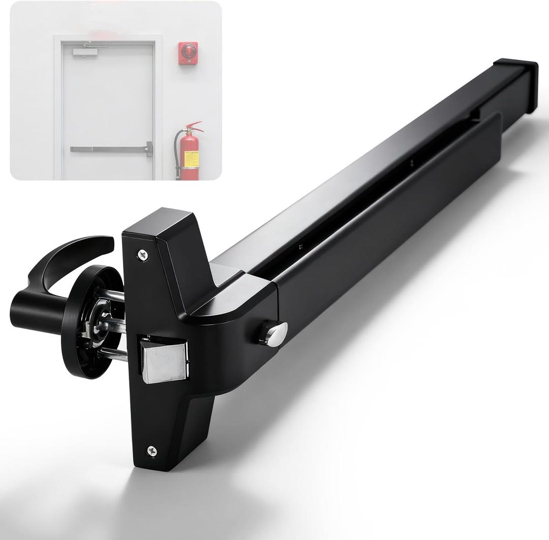 IRONWALLS 32 Inch Commercial Push bar Panic Exit Device for Emergency Exit Doors 32" to 48" Wide, Heavy Duty Stainless Steel Panic Bars with Exterior Lever Trim Handle, Panic Door Hardware, Black