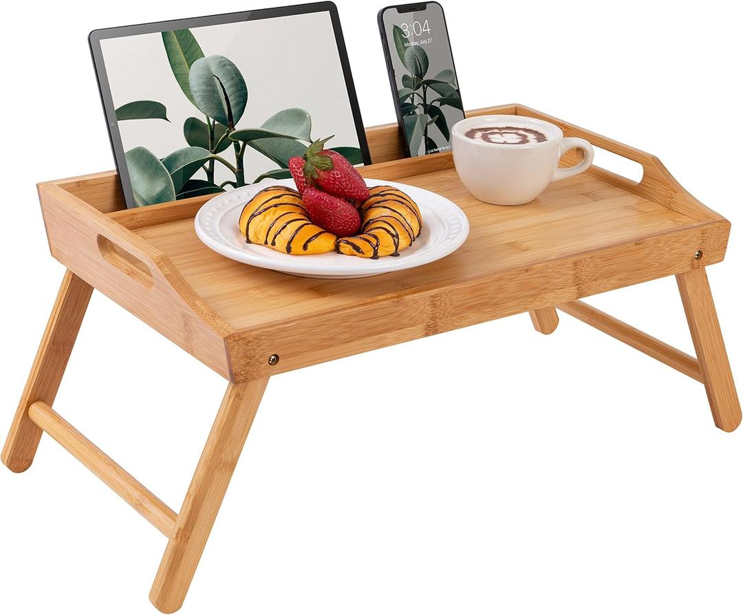 ROSSIE HOME Bamboo Bed Tray with Phone Holder, Large Lap Desk for Laptops up to 15.6 Inches Natural Style No. 78007