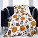 Basketball Soccer Football Baseball Ball Throw Blanket Soft Bed Bedding Warm Cozy Plush Flannel Fleece Blankets Gifts for Kids Boys Teens, Sofa Couch Bedroom Home Decor, 50"x40"