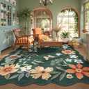 Lahome Floral Washable Rugs 8x10, Non-Slip Soft Bedroom Rug Stain Resistant, Ultra-Thin 8x10 Rugs for Living Room Easy Clean Boho Accent Carpet for Dining Room Office(8x10ft, Dark Green)