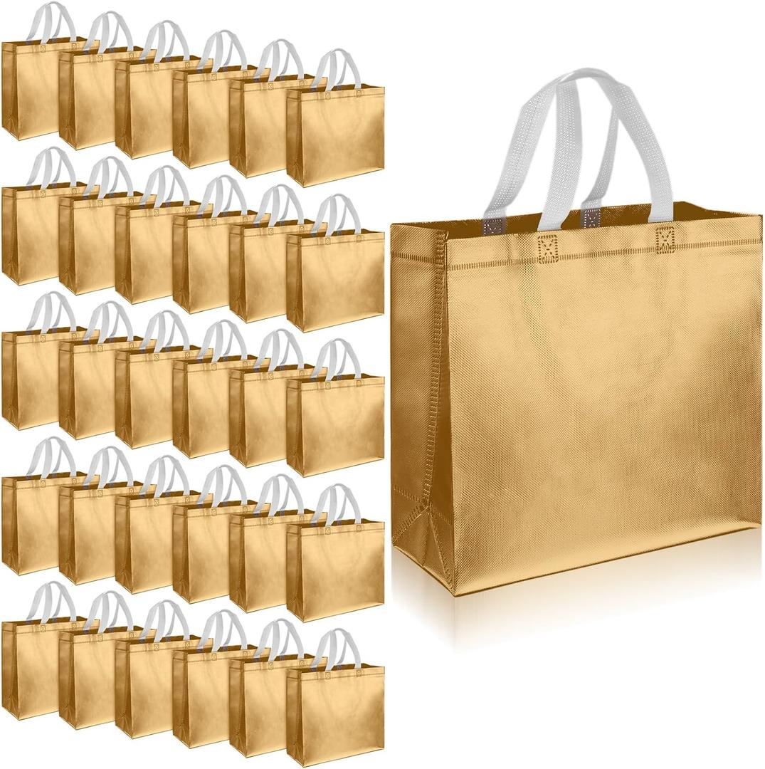 Eccliy 60 Pcs Reusable Gift Tote Bags Housekeeping Appreation Grocery Shopping Bag with Handles for Bridesmaid Wedding(Gold)