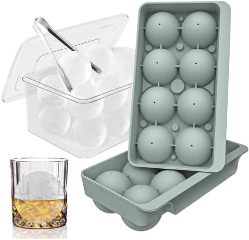 WIBIMEN Large Ice Cube Molds, Big Round Whiskey Ice Cube Trays for Freezer, Easy to Fill & Release, Whiskey Bourbon Cocktail(2.5In*8 Balls- Blue/2 Pack)
