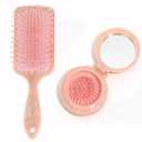 2 x 2 Pack Brush Set, Paddle Hair Brush for Women with All Hair Types,Portable Travel Brush,Compact Foldable Brush with Mirror for Purse,Small Pocket Comb (Pink)