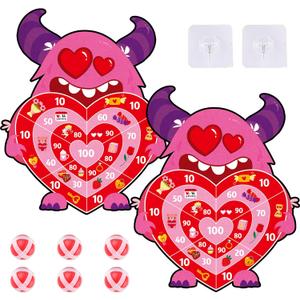chiazllta 2Pcs Valentine's Day Dart Board Sticky Balls Toys Games Cartoon Monster Darts with 6 Sticky Balls Valentines Dart Board Game for Kids Indoor Outdoor Sports Classroom Gifts Party Games