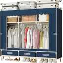 Portable Wardrobe Closet Durable and Easy to Assemble Heavy Duty Clothes Rack with Non-Woven Cover Fabric Best for Bedroom and Easy Storage and Organization (Blue-A), 59" W x 17.7" D x 64.9" H