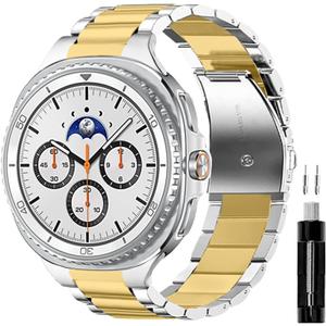 GOLDTOLUCK No Gap Stainless Steel Band Compatible with Samsung Galaxy Watch 8 Classic FE Pro Replacement Men Women Milanese Metal Elegant Casual Galaxy 8 40/44mm & 8 Classic 46mm, Gold/Silver