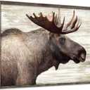 Wildlife Painting Wood Wall Art: Majestic Moose Artwork Pictures Framed Prints on Wooden Panel for Bedroom (36”W x 24''H, Multi-Sized/Material)