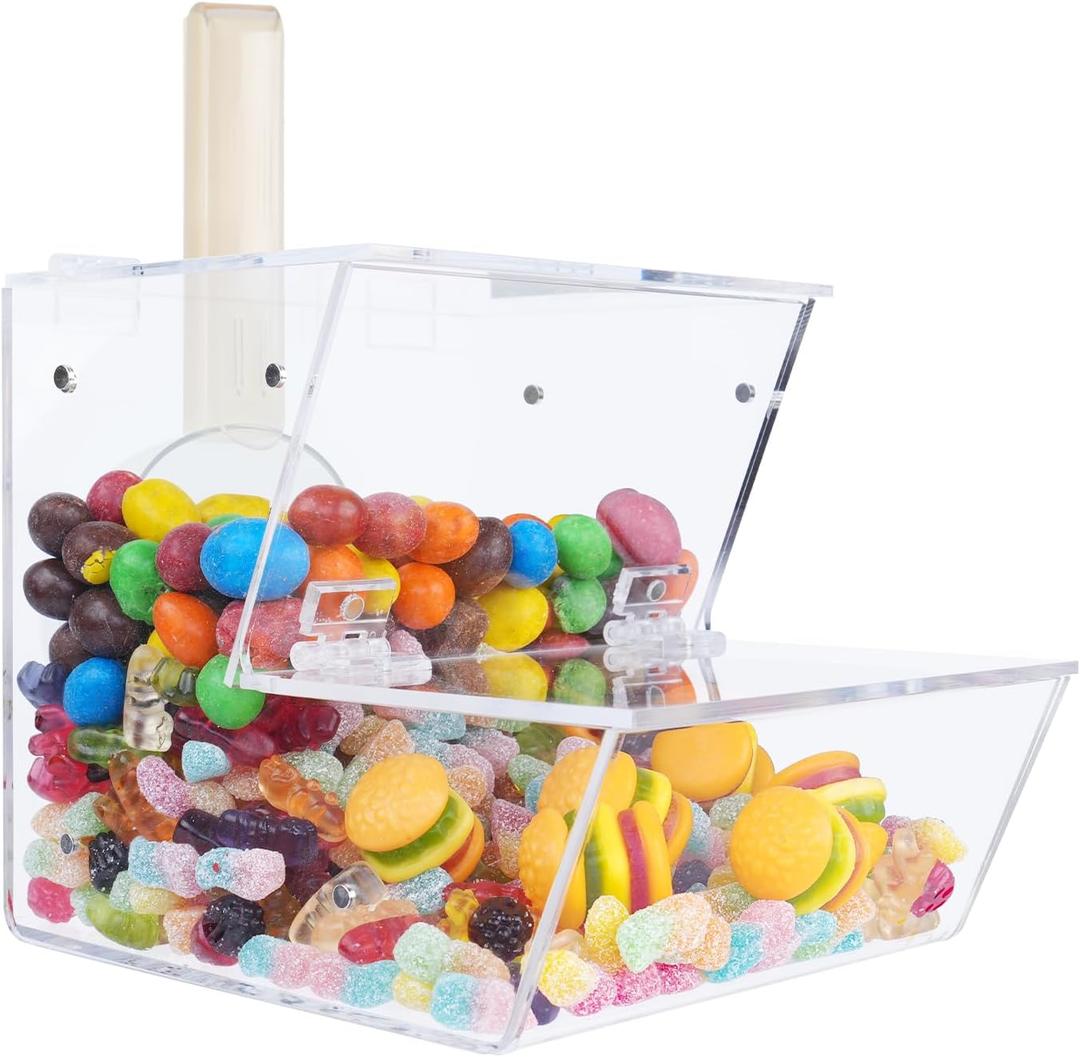 Clear Acrylic Candy Dispenser Bin with Scoop,Magnetic Snack food Storage for Bulk Candy,Cereal,Pet food,Laundry Pods (Transparent)