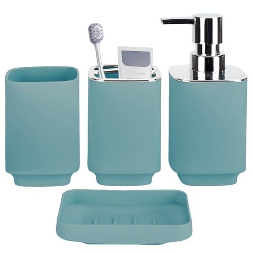 4 Piece Bathroom Accessories Set, Boho Bathroom Decor, Bathroom Sets Complete, Soap Dispenser, Toothbrush Holder, Mousewash Cup and Soap Dish, Bathroom Sink Set for Modern Home Decor