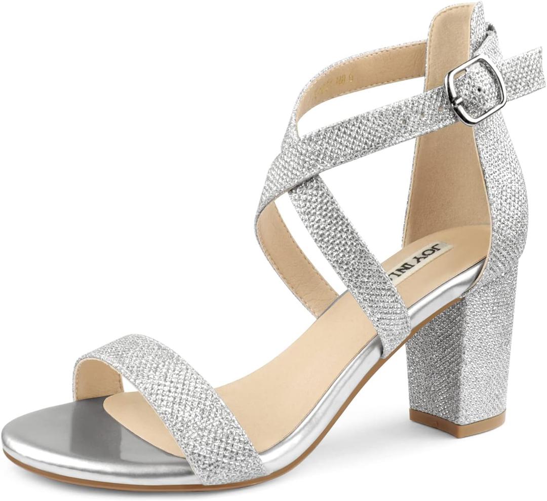 JOY IN LOVE Women's Chunky Block Heels 3 Inch Ankle Strap Low Heel Sandals (8)